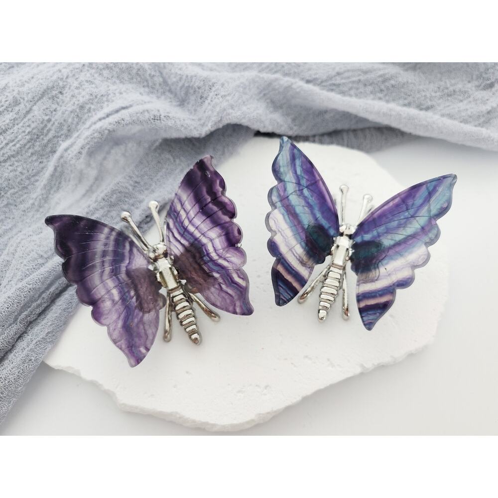 Rainbow Fluorite Butterfly Wings Crystal Carving